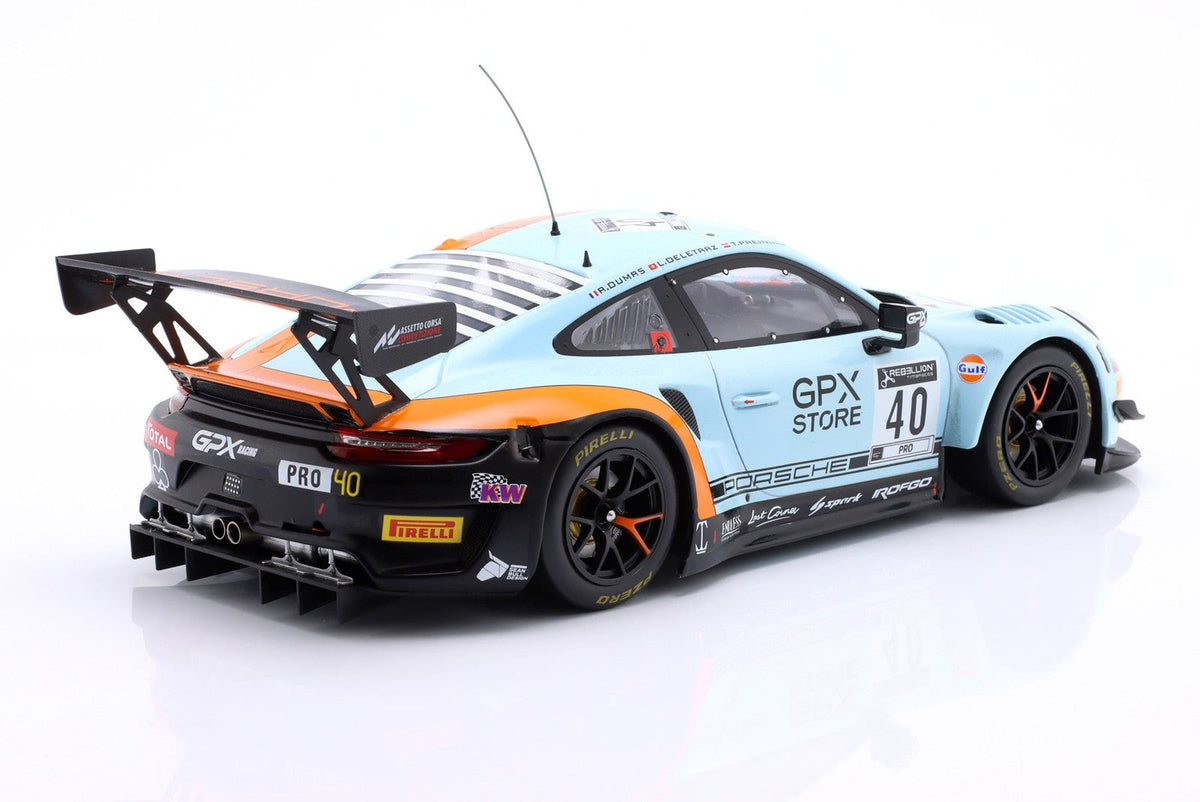 STM Diecast Ixo Porsche 911 991.2 GT3 R 4 Team Gulf Racing #40 GPX 24hrs SPA 2020 Blue 1:18 - View 2