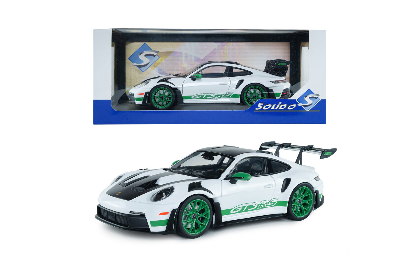 Solido 2024 Porsche 911 992 GT3 RS Weissach Pack White w/ Green Wheels 1:18