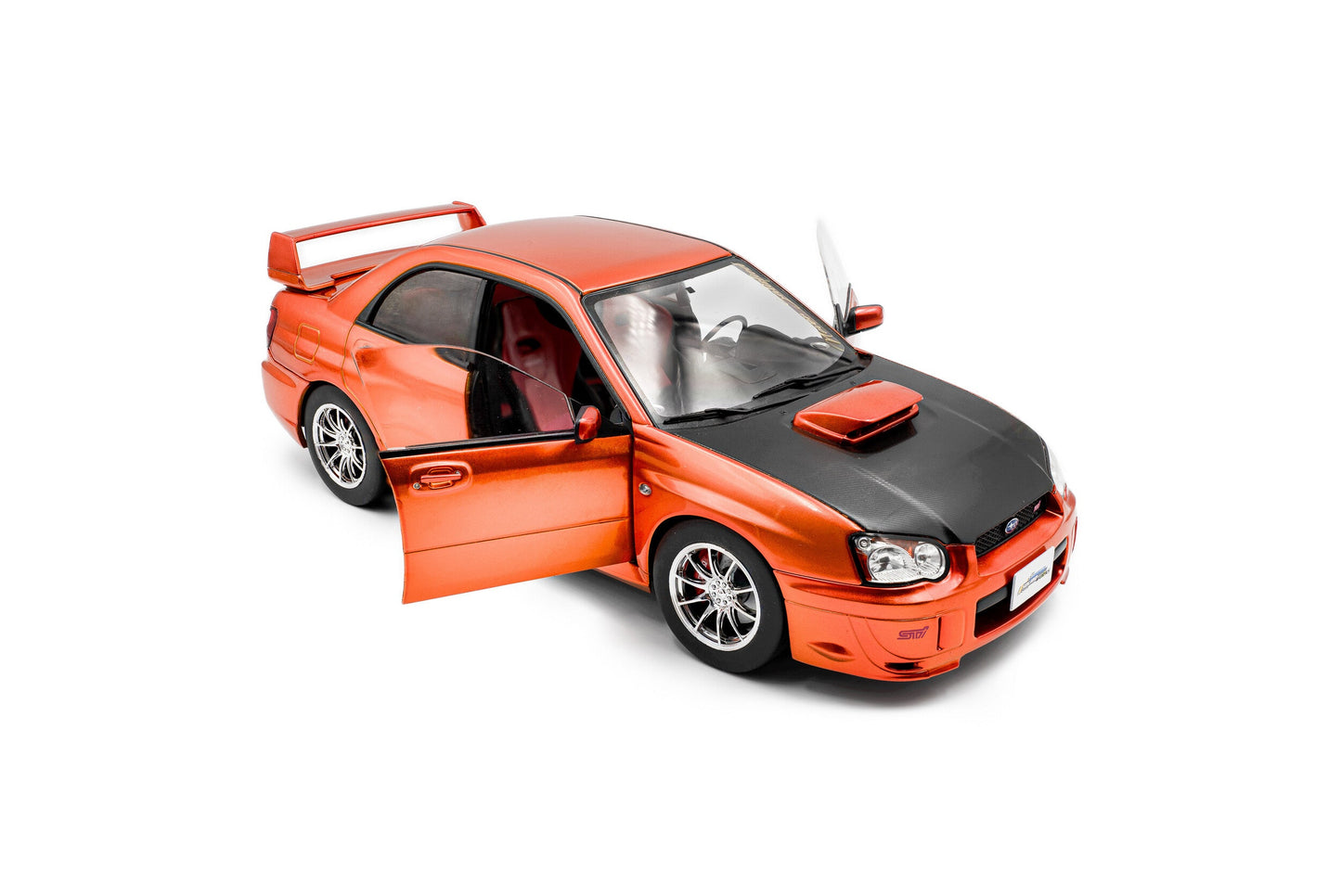 Solido 2003 Subaru WRX STi (GDB) Orange Metallic w/ Black Carbon Hood 1:18