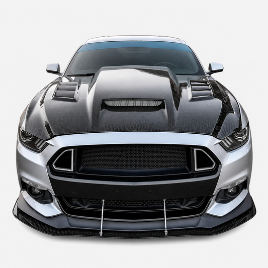 V2 Style Carbon Fiber Vented Engine Hood for Ford Mustang