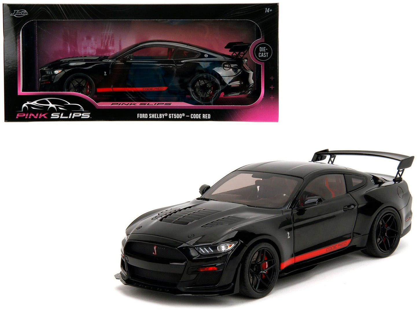 Shelby GT500 "Code Red" Black with Red Stripes "Pink Slips" Series 1/18 Diecast Model Car by Jada free shipping USA