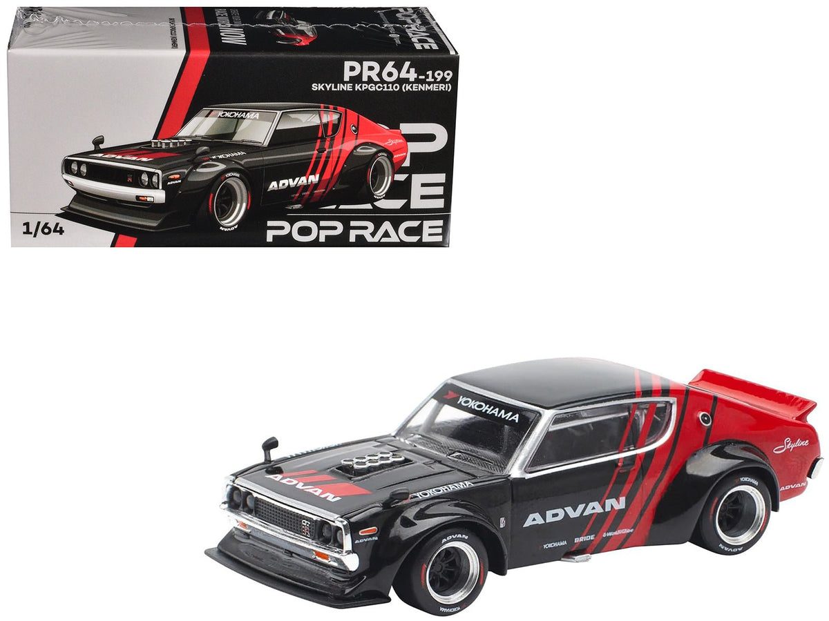 Rapid Vehicles Skyline KPGC110 "Kenmeri" RHD (Right Hand Drive) "ADVAN" Black and Red 1/64...