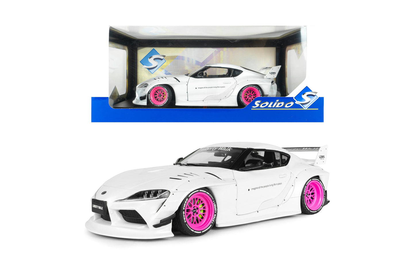 Solido 2025 Toyota GR Supra A90 Liberty Walk White w/ Pink Wheels 1:18