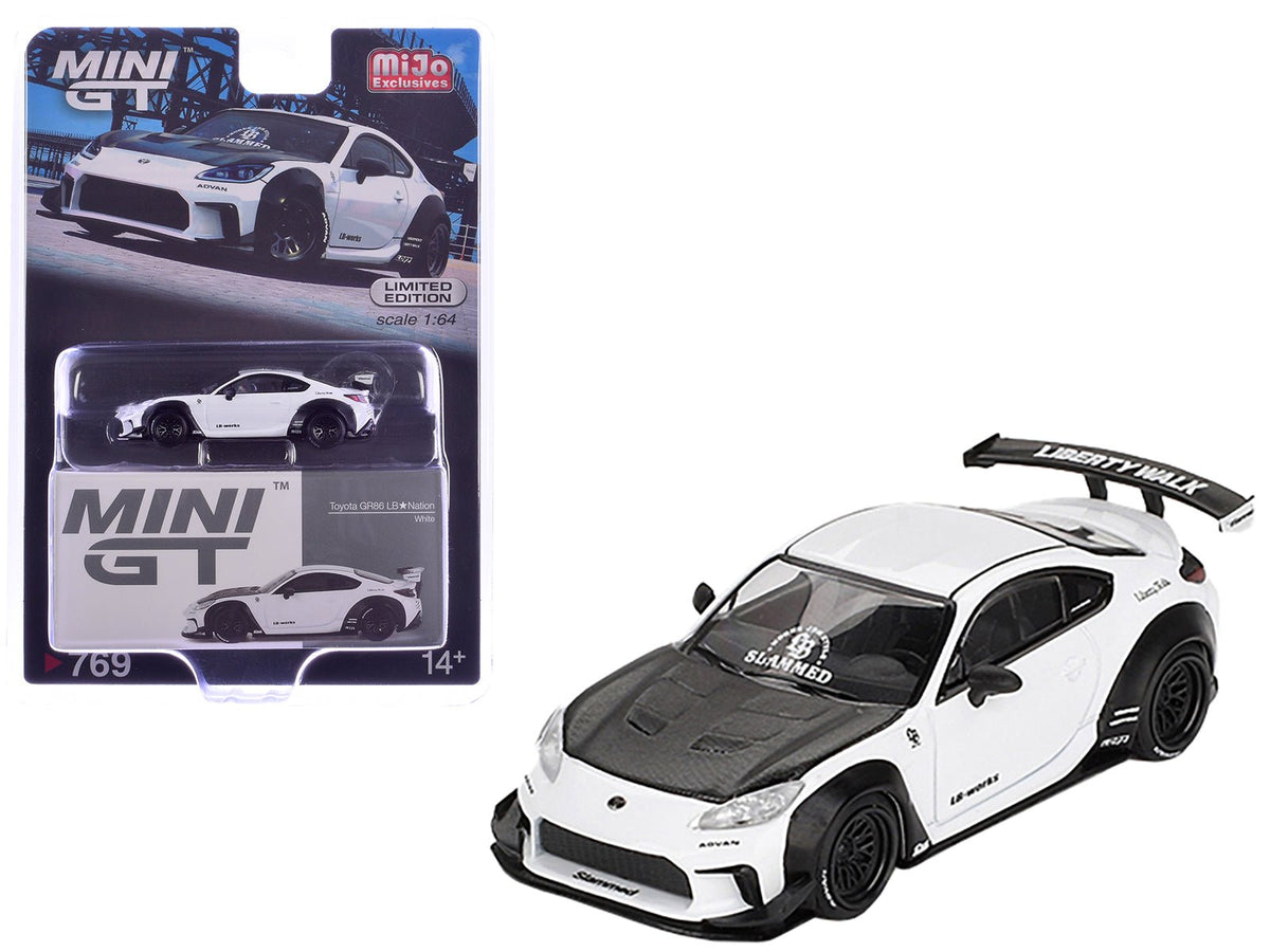 Rapid Vehicles Toyota GR86 "LB-Nation - Liberty Walk" White with Carbon Hood Limited Edition 1/64...