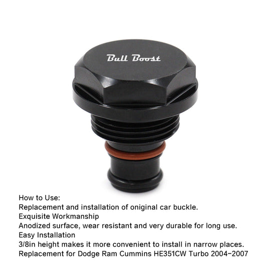 Bull Boost Performance 2004-2007 Dodge Ram Cummins HE351CW Turbo Solenoid Plug Billet BLACK - View 2