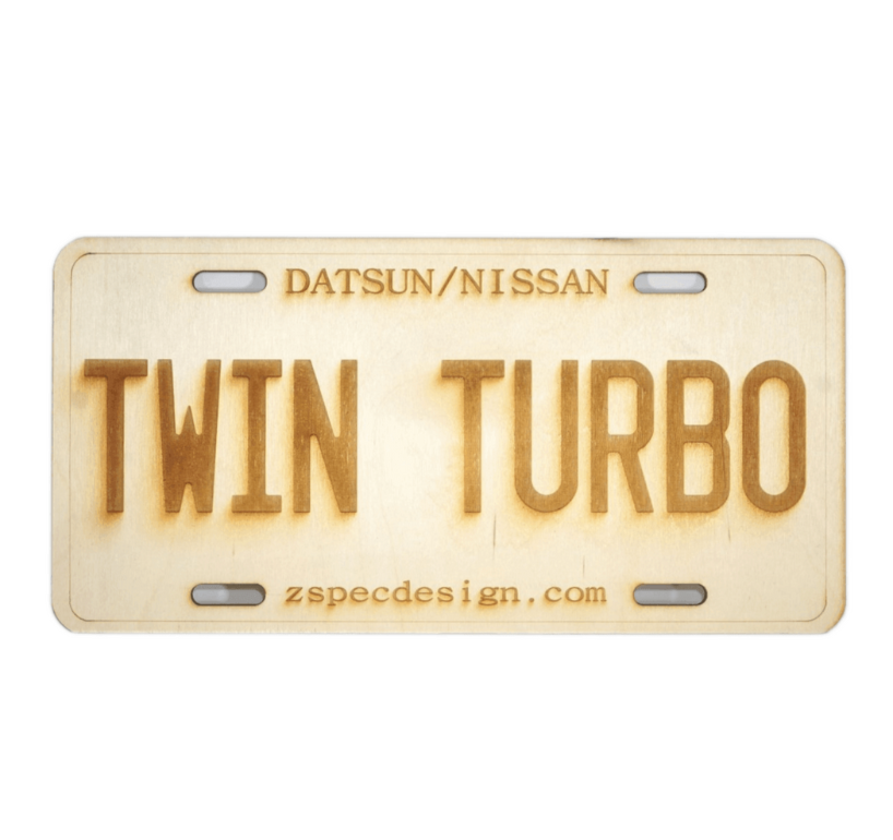 ZSPEC Nissan "Twin Turbo" License Plate, Birch, Ornamental