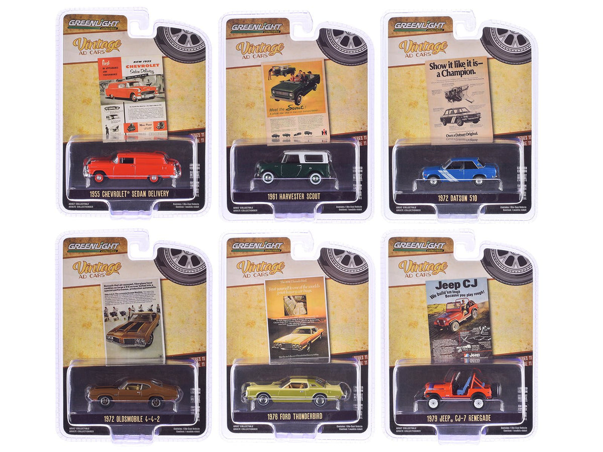 Rapid Vehicles "Vintage Ad Cars" Series 11 Set of 6 pieces 1/64 Diecast Model Cars by Greenlight ...