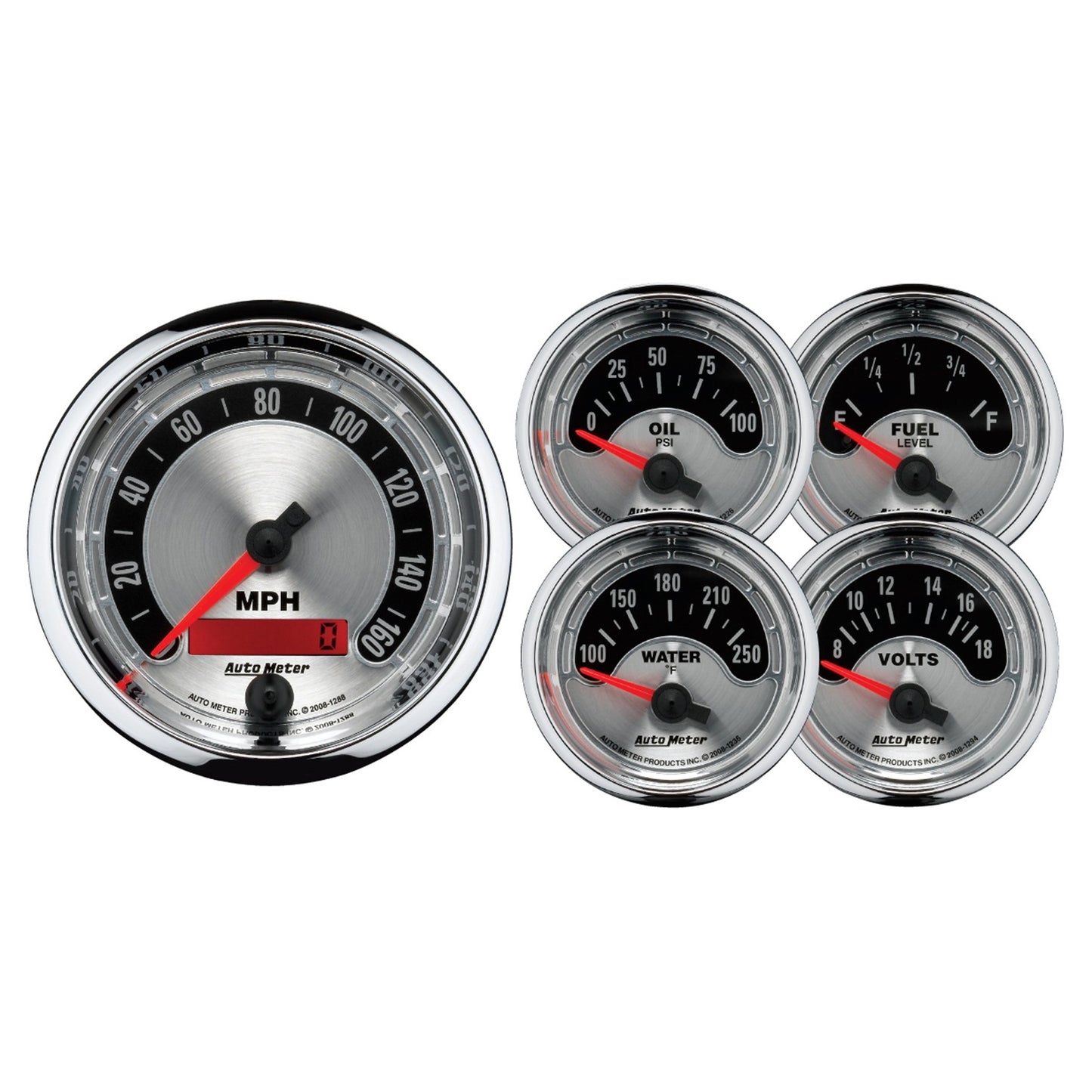 5 PC. GAUGE KIT 3-3/8 In. & 2-1/16 In. ELEC. SPEEDOMETER AMERICAN MUSCLE