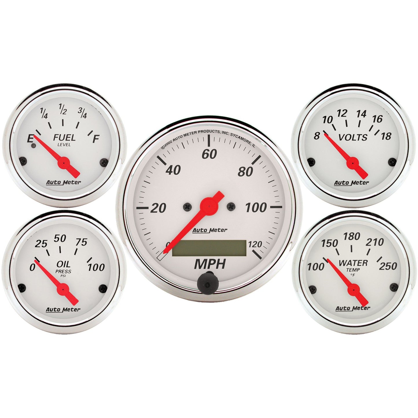 5 PC. GAUGE KIT 3-1/8 In. & 2-1/16 In. ELEC. SPEEDOMETER ARCTIC WHITE