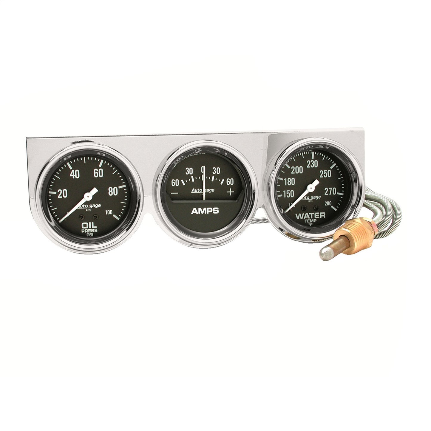 GAUGE CONSOLE OILP/WTMP/AMP 2-5/8 In. 100 PSI/280 Fahrenheit/60A BLK DIAL CHROME BZL AG