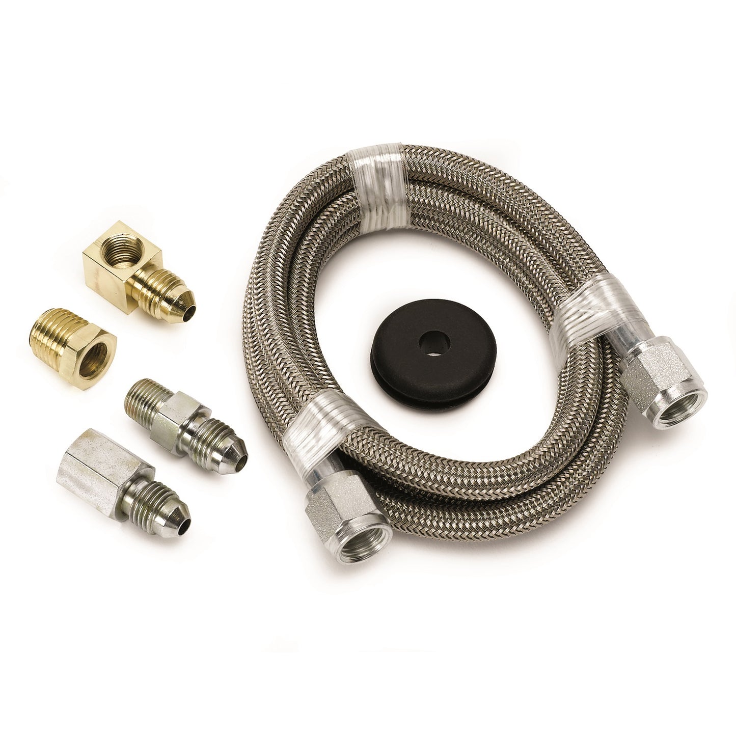 LINE BRAIDED STAINLESS STEEL #4 DIA. 4FT. LENGTH -4AN AND 1/8 In. NPTF FITTINGS