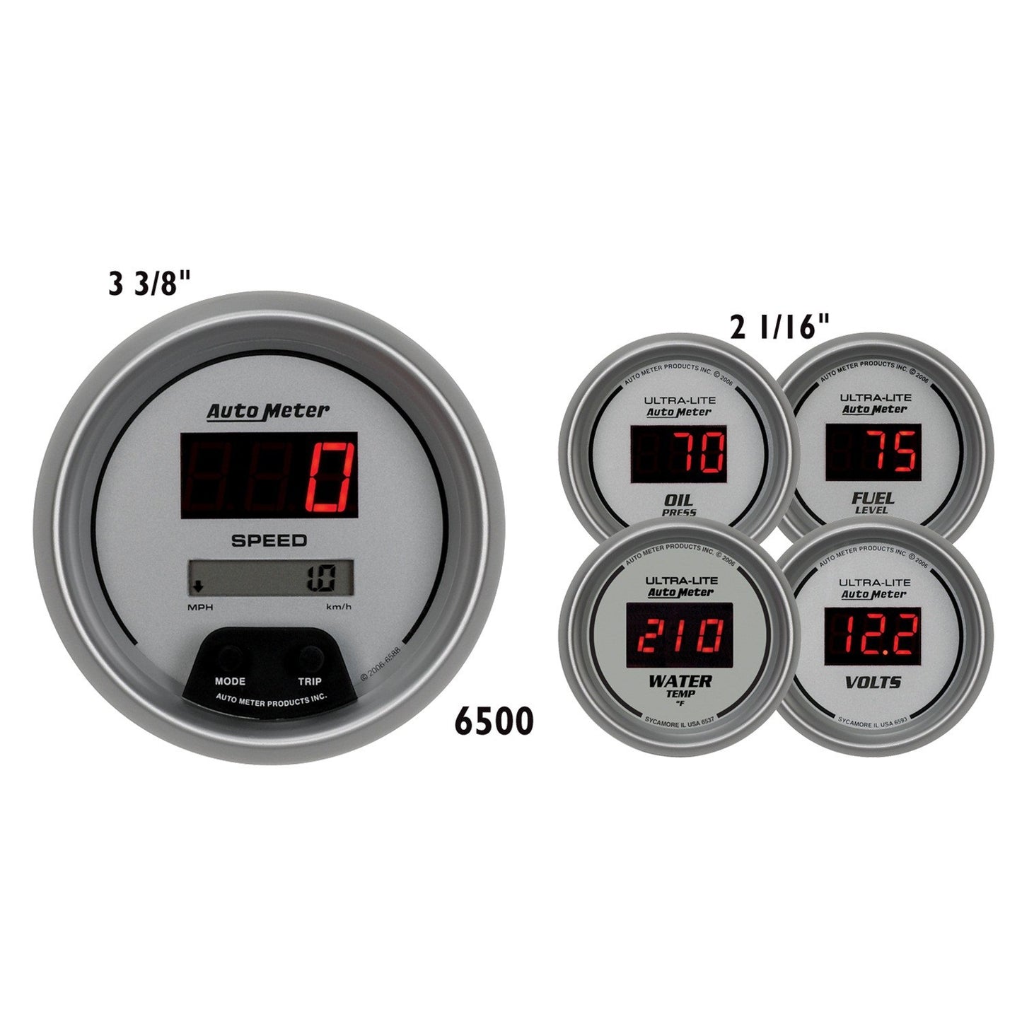 5 PC. GAUGE KIT 3-3/8 In. & 2-1/16 In. ULTRA-LITE DIGITAL