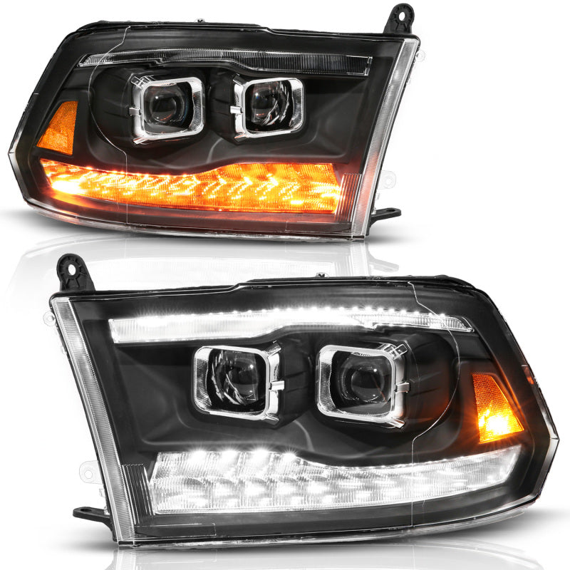 ANZO 09-19 Dodge RAM 1500 / 10-18 2500/3500 LED Proj Headlights SeqSig Black - Pair 111626A