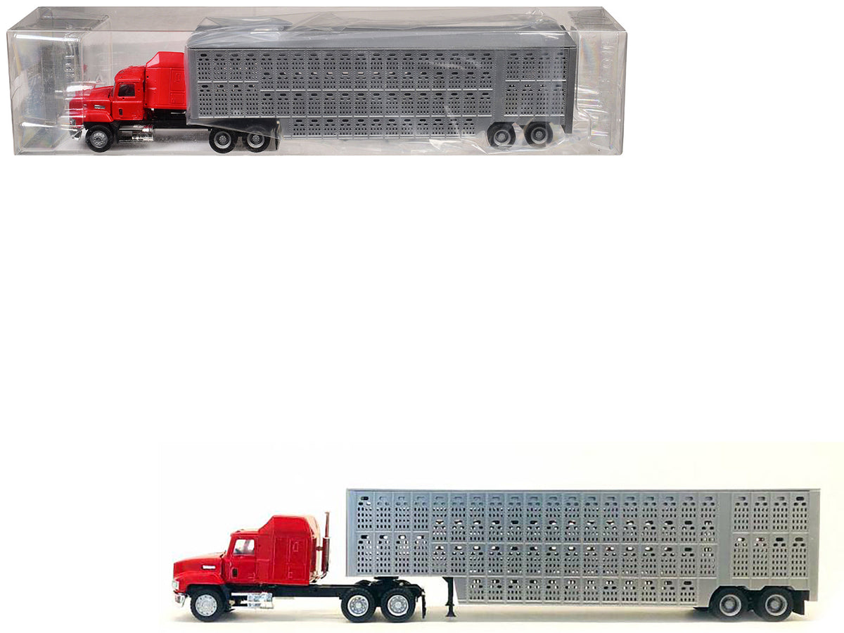 Rapid Vehicles Mack CH 613 with Sleeper Cab Red with Silver Livestock Trailer 1/87 (HO) Plastic...
