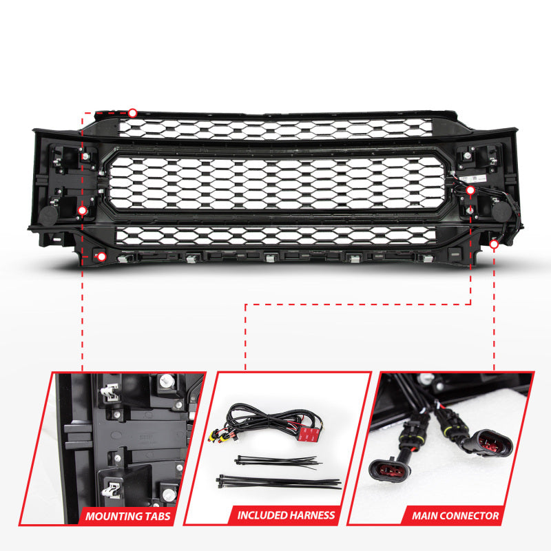 ANZO 21-23 Ford F150 Black Housing Full LED Light Tube Front Grille 901029