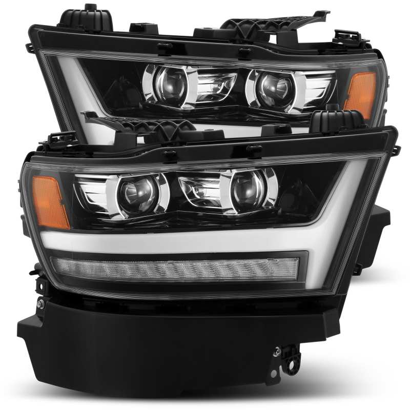 FR SPORT AlphaRex 19-20 Dodge Ram 1500 LUXX LED Proj Headlights Plank Jet Blk w/Activ Light/Seq...
