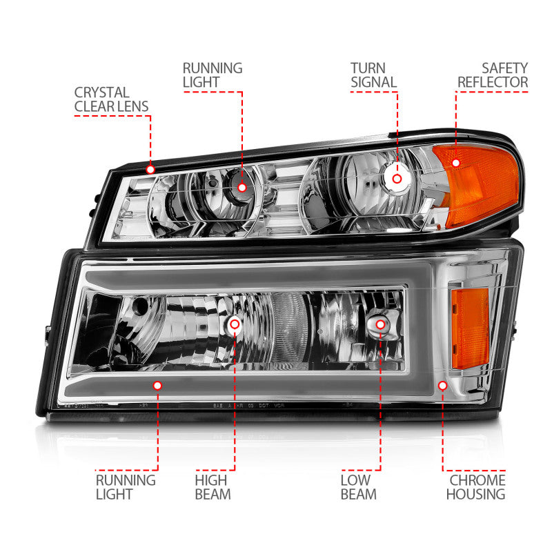 FR SPORT ANZO 04-12 GM Colorado/Canyon/I-Series Crystal Headlights - w/ Light Bar Chrome Housing...