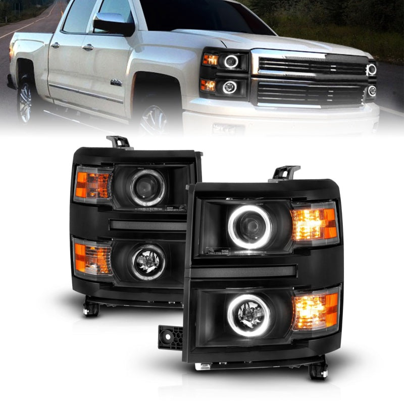 FR SPORT ANZO 14-15 Chevrolet Silverado 1500 Projector Headlights w/ Halo Black Housing w/ Black...