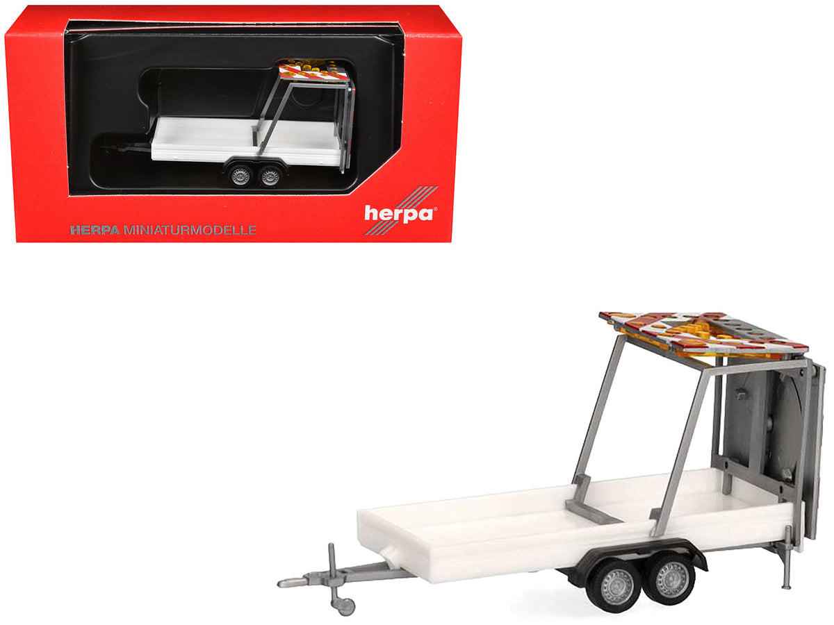Rapid Vehicles Road Maintenance Trailer White with Striped Top 1/87 (HO) Plastic Model by...