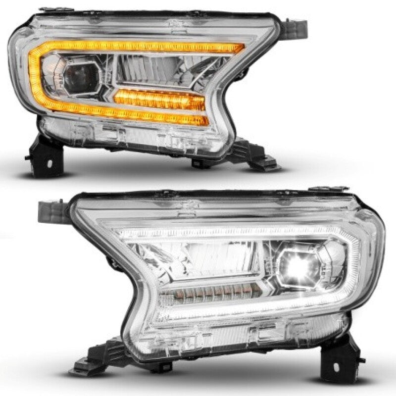 ANZO 19-23 Ford Ranger (Factory Halogen Models) Full LED Proj Headlights DRL/SeqSig Chrome - Pair 111633A