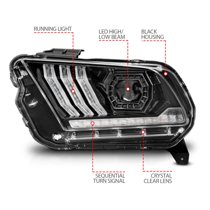 FR SPORT ANZO 13-14 Ford Mustang (w/ Factory HID/Xenon HL only) Projector Headlights w/Light Bar...