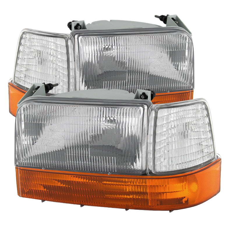 FR SPORT SPYDER Xtune Ford F150/Bronco 92-96 Headlights w/Corner Bumper 6pcs Amber- Clear...