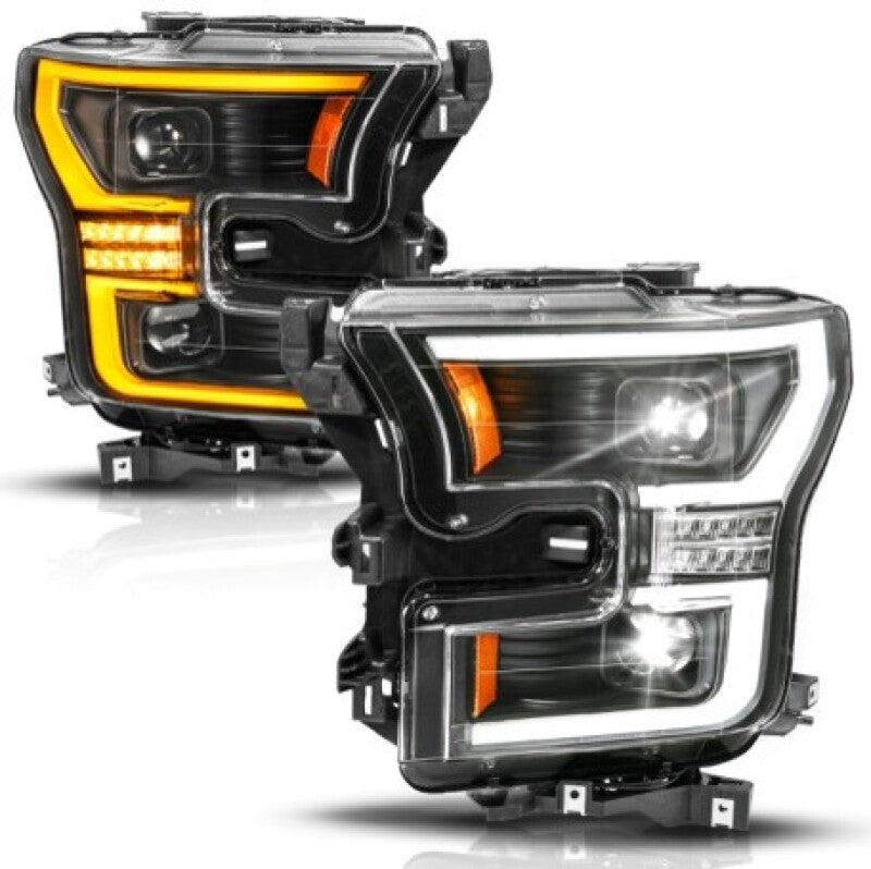 ANZO 15-17 Ford F-150 (Factory Halogen Model ONLY) Full LED Proj Headlights  Init/SeqSig Black- Pair 111630A