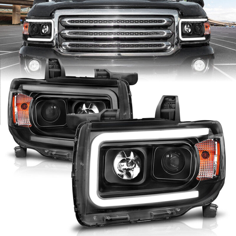 Anzo GMC Canyon 15-18 Projector Plank Style Headlight Black W/ Amber