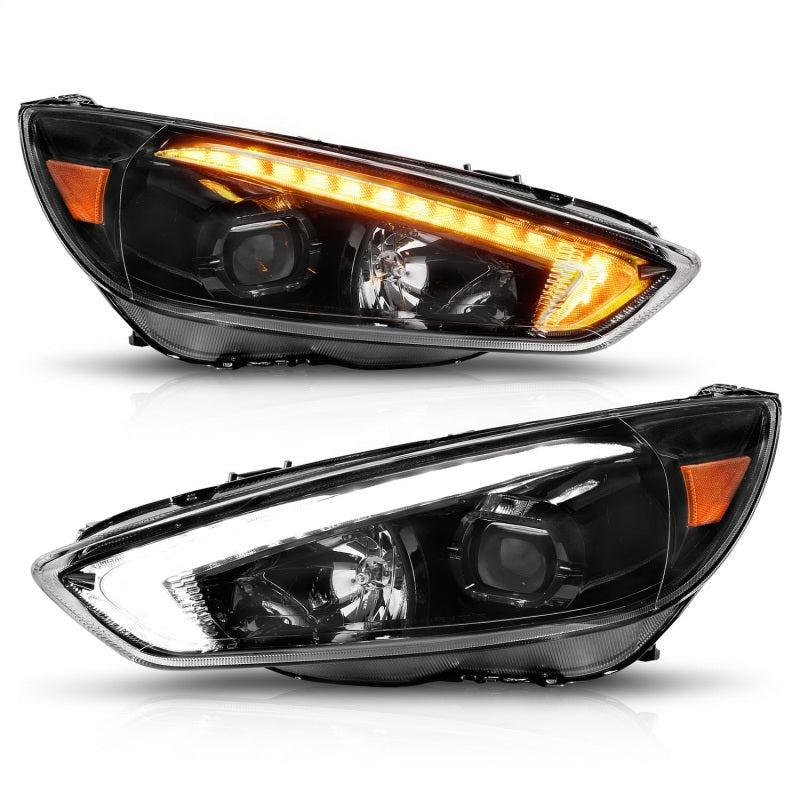 FR SPORT ANZO 15-18 Ford Focus Projector Headlights - w/ Light Bar Switchback Black Housing...