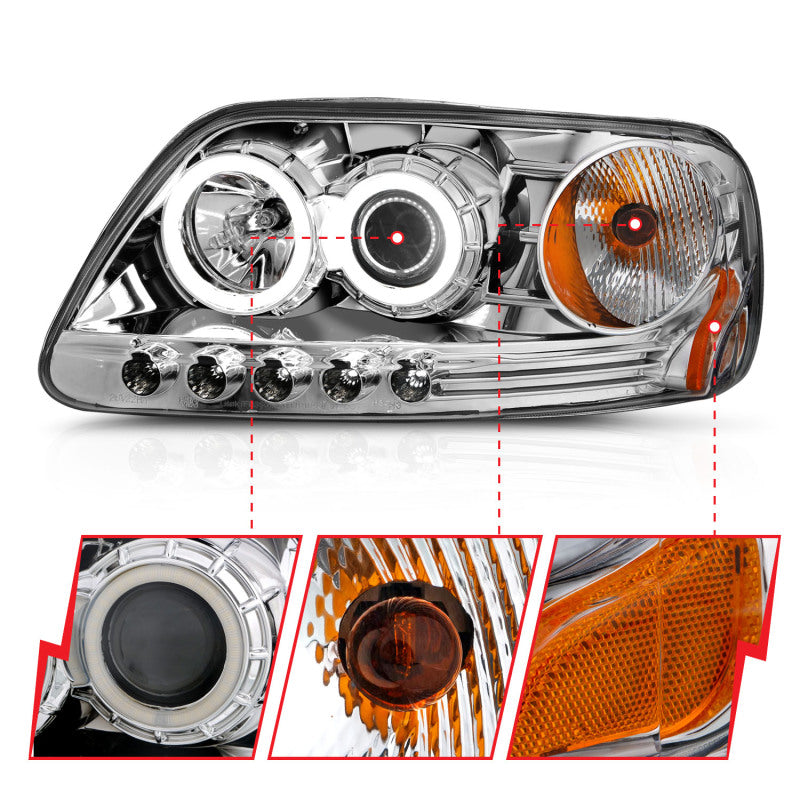 FR SPORT Anzo 1997.5-2003 Ford F-150 Projector Headlights w/ Halo Chrome 1pc - View 10