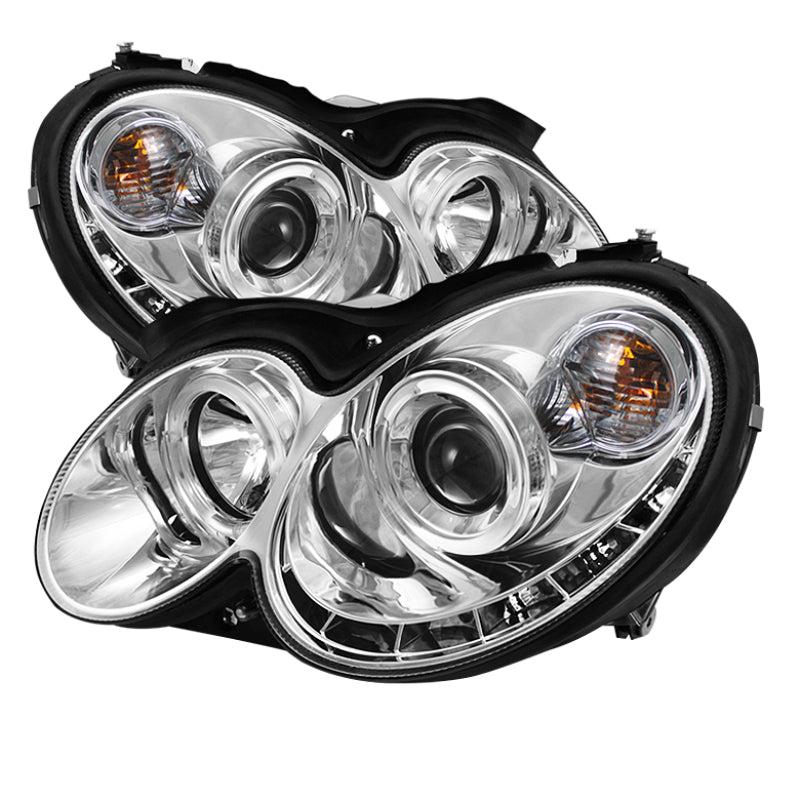 FR SPORT Spyder Mercedes Benz CLK 03-09 Projector Halogen Model- LED Halo DRL Chrm...