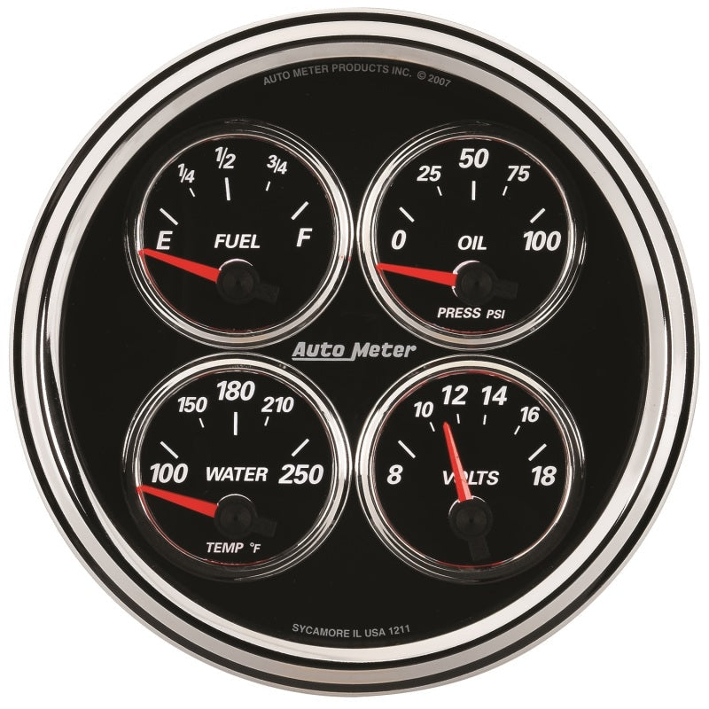 AutoMeter Gauge Quad 5in. 240 Ohm(e) to 33 Ohm(f) Elec Designer Black II 1211