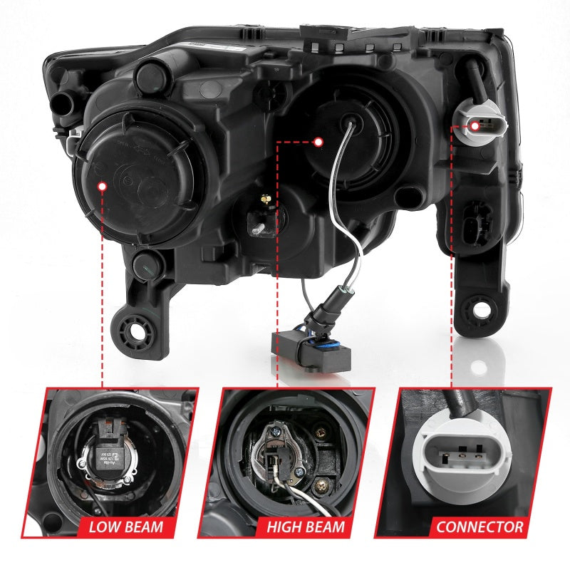ANZO 2017-2018 Jeep Grand Cherokee Projector Headlights w/ Plank Style Switchback - Chrome w/ Amber 111419