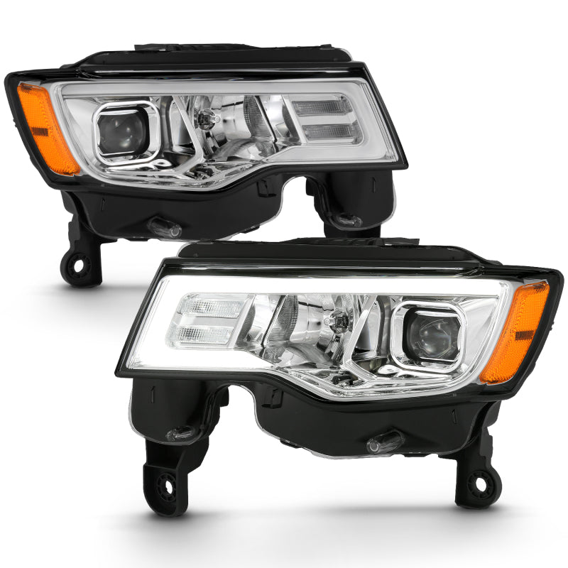ANZO 2017-2018 Jeep Grand Cherokee Projector Headlights w/ Plank Style Switchback - Chrome w/ Amber 111419