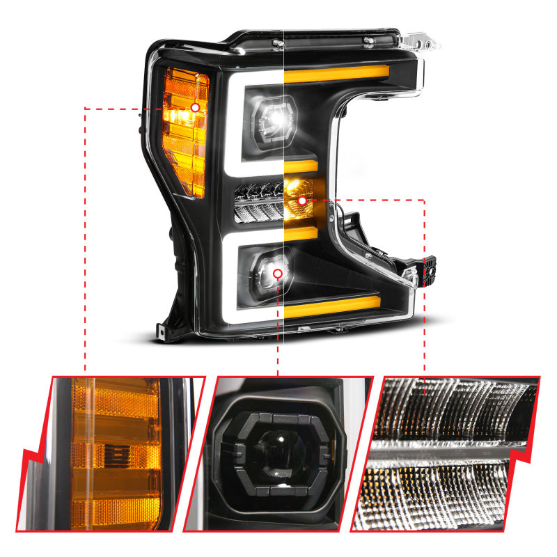 ANZO 20-22 Ford Super Duty (Halogen) Z-Series Full LED Proj Headlights SeqSig - Pass. Side ONLY 111620X-R