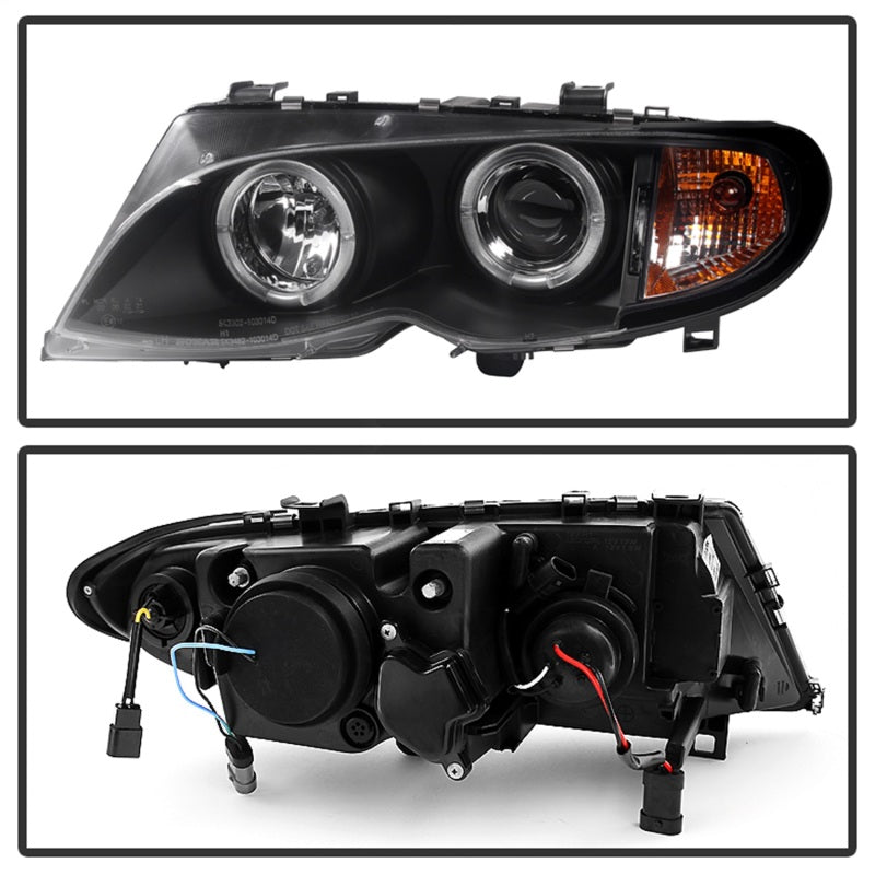 FR SPORT Spyder BMW E46 3-Series 02-05 4DR Projector Headlights 1PC LED Halo Blk...
