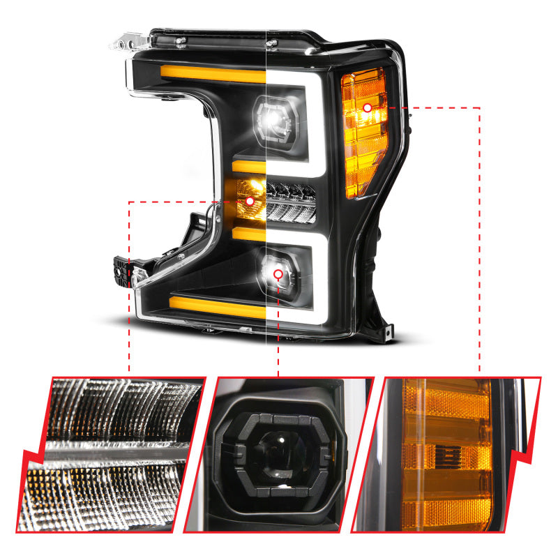 ANZO 20-22 Ford Super Duty (Halogen) Z-Series Full LED Proj Headlights SeqSig - Driver Side ONLY 111620X-L