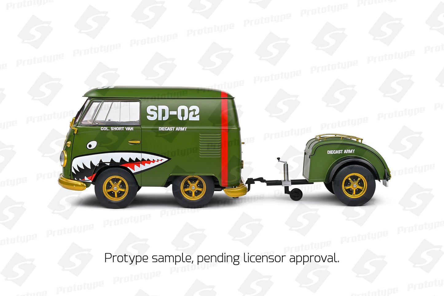Solido 1950 Volkswagen T1 Van Kool Combi Diecast Army Fighter Green 1:18
