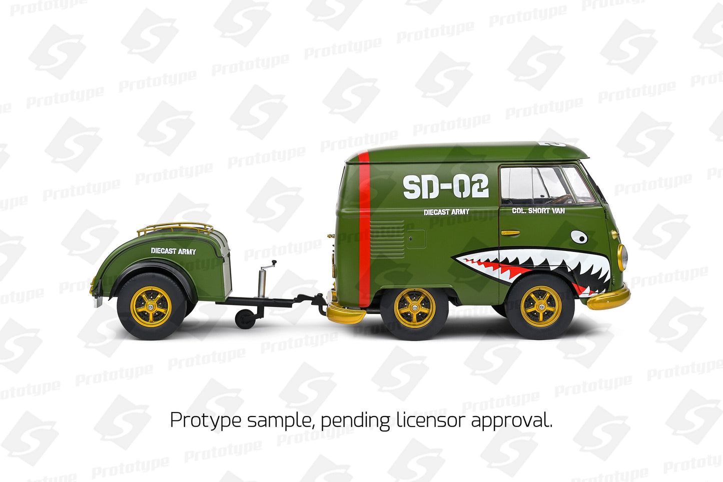 Solido 1950 Volkswagen T1 Van Kool Combi Diecast Army Fighter Green 1:18