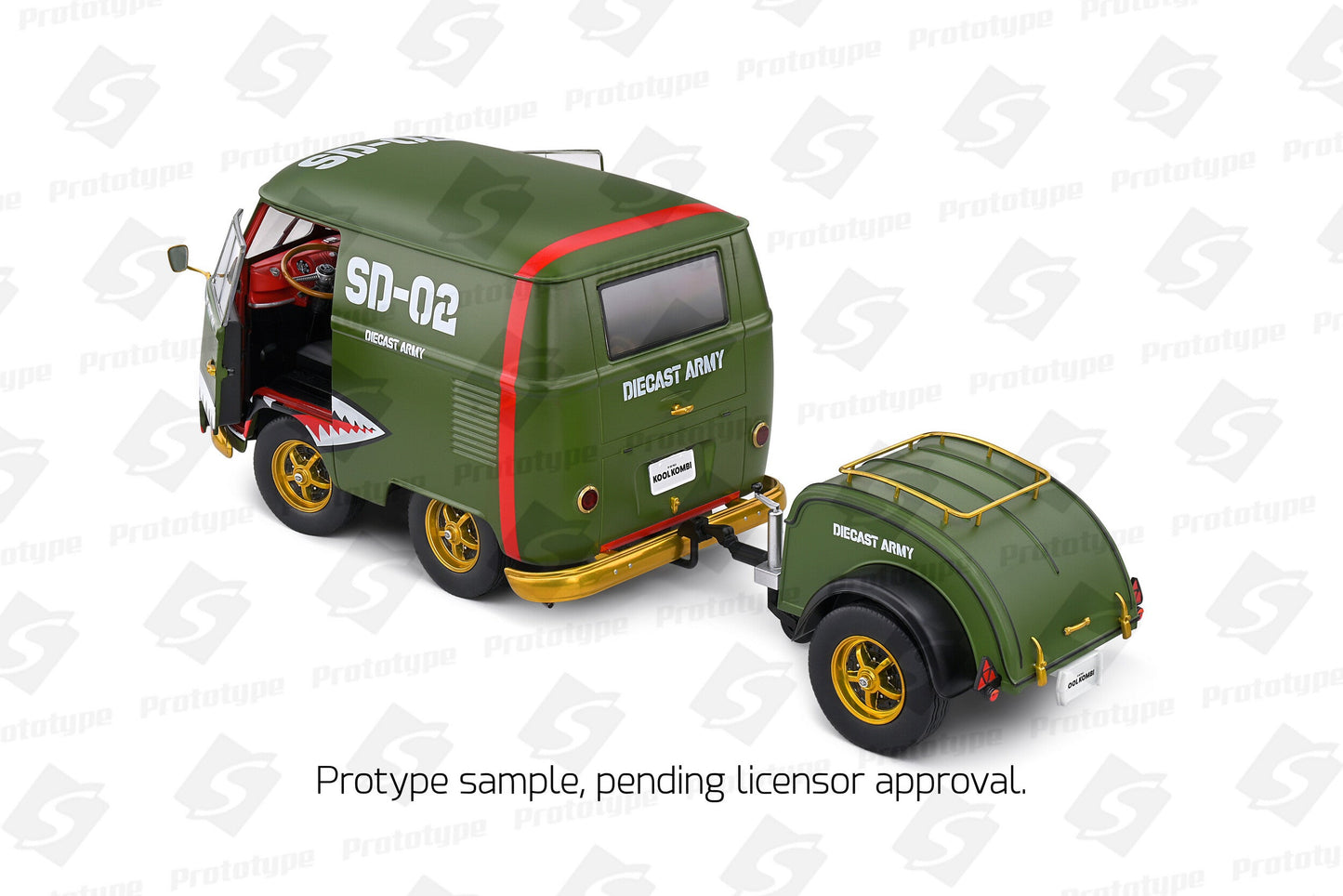 Solido 1950 Volkswagen T1 Van Kool Combi Diecast Army Fighter Green 1:18