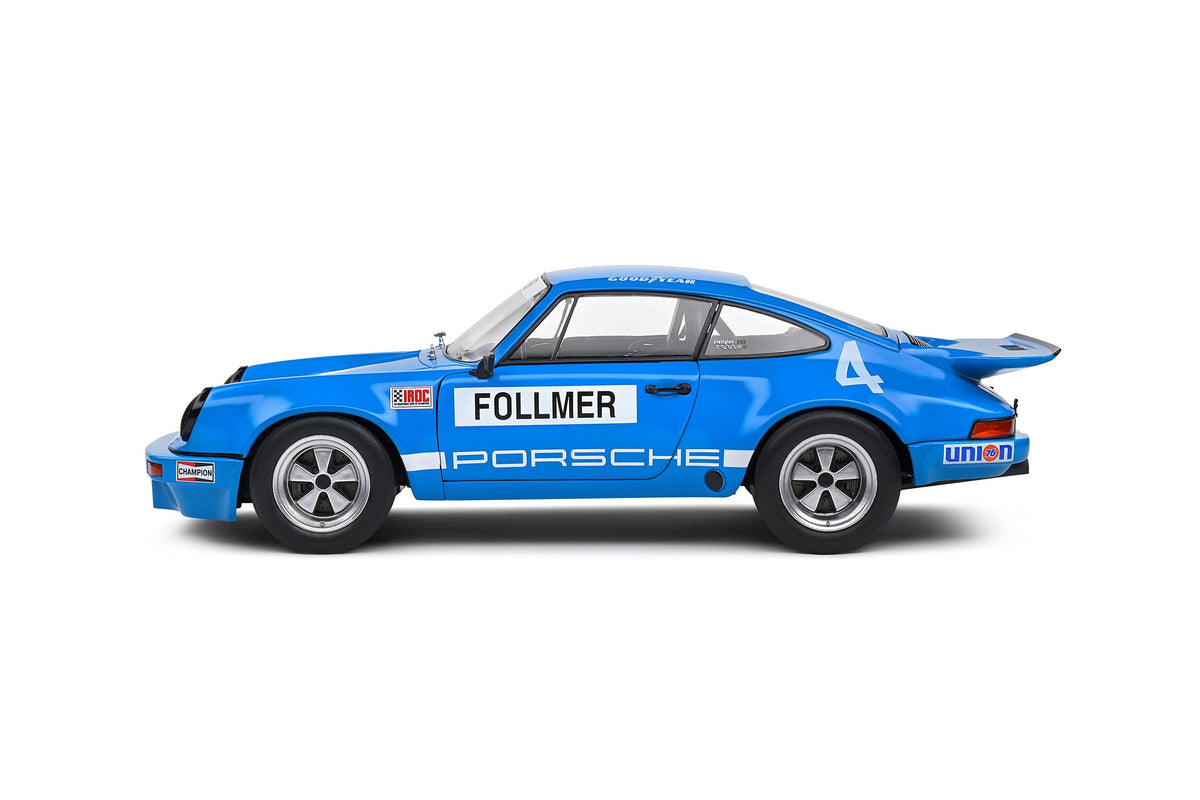 STM Diecast Solido 1974 Porsche 911 IROC Riverside No 4 Follmer IROC Blue 1:18 - View 2
