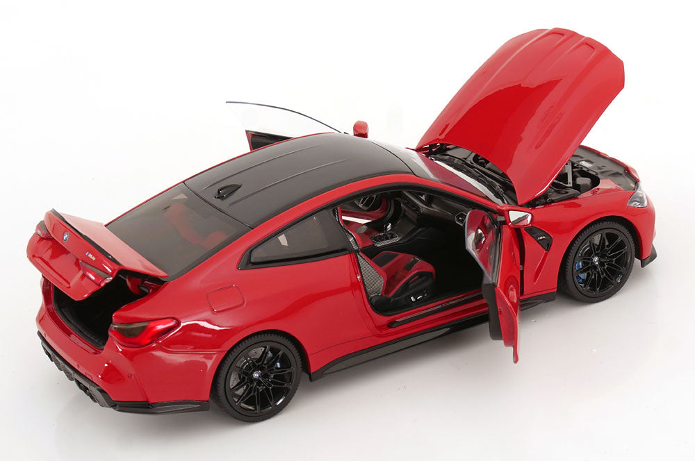 Minichamps 2024 BMW M4 Coupe (G82) w/ Black Carbon Roof Toronto Red Metallic 1:18