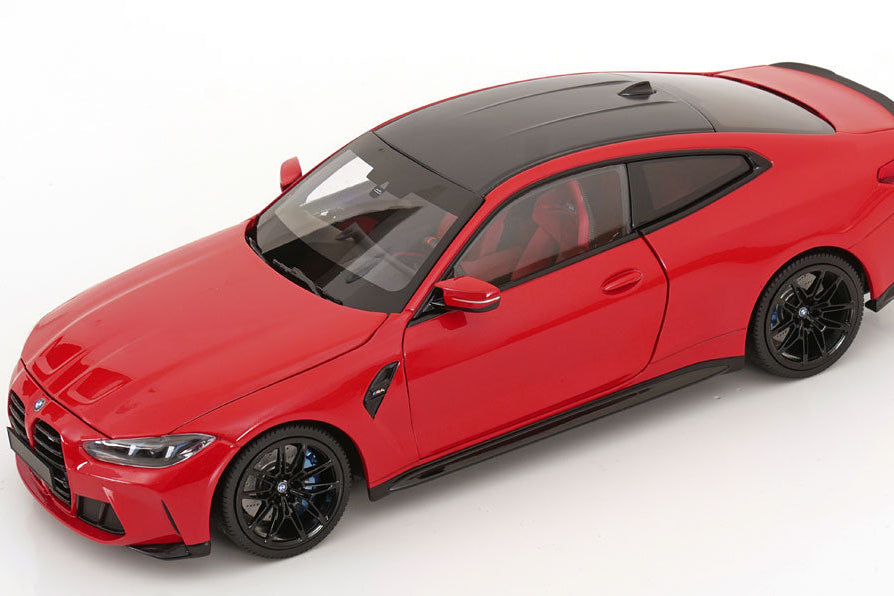 Minichamps 2024 BMW M4 Coupe (G82) w/ Black Carbon Roof Toronto Red Metallic 1:18
