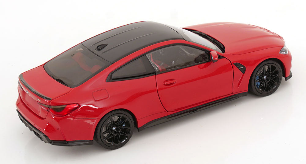 Minichamps 2024 BMW M4 Coupe (G82) w/ Black Carbon Roof Toronto Red Metallic 1:18