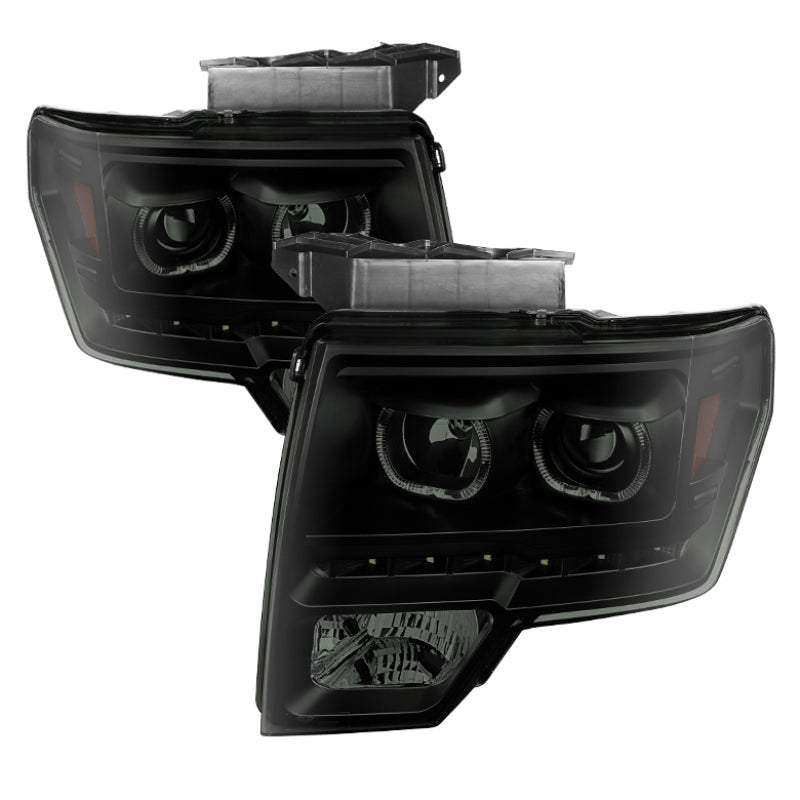 FR SPORT SPYDER Xtune Ford F150 09-14 Projector Headlights Halogen Model LED Halo Black Smoke...