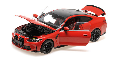 Minichamps 2024 BMW M4 Coupe (G82) w/ Black Carbon Roof Toronto Red Metallic 1:18