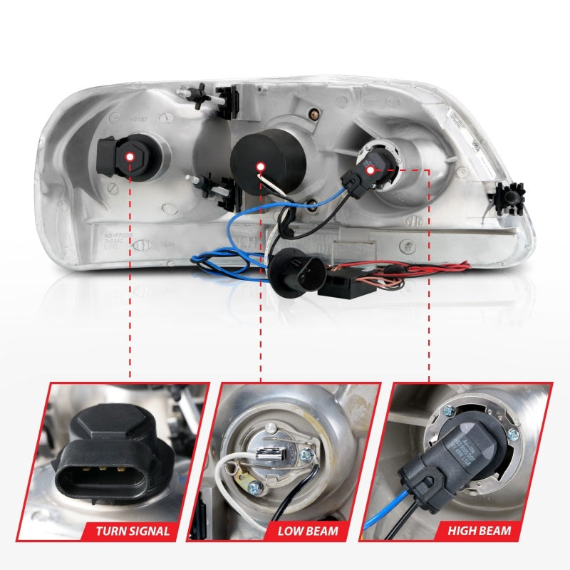 FR SPORT Anzo 1997.5-2003 Ford F-150 Projector Headlights w/ Halo Chrome 1pc - View 7