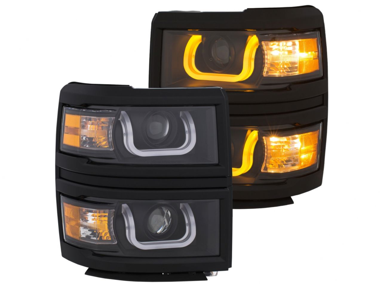 Anzo 14+ Chevy 1500 Projector Headlights W/ U-Bar Switchback Black W/ Amber