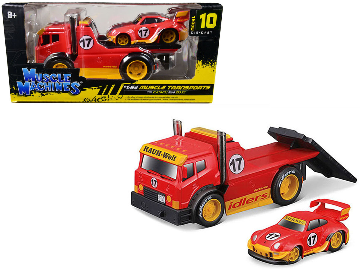 Rapid Vehicles JDM Flatbed Truck #17 Red "RAUH-Welt BEGRIFF" and Porsche RWB 911 993 #17 Red...