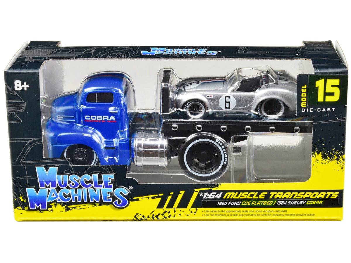 Rapid Vehicles 1950 Ford COE Flatbed Truck Blue "Cobra Powered by Ford" and 1964 Shelby Cobra #6...